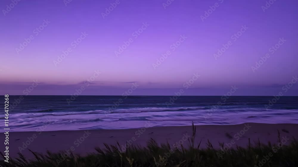 Poster sunset over tranquil ocean waves at a serene beach location during twilight hours