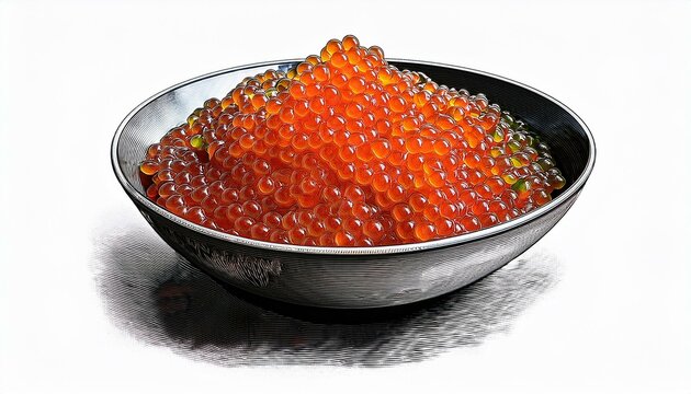 簡素な器に大盛りのイクラ、スタイリッシュながらもシンプルなアクセント、イラスト風に仕上げる、美味しそうな画像 Generated by AI