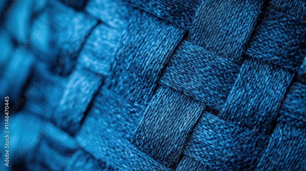 Poster close-up of a woven texture in varying shades of blue, showcasing intricate patterns.