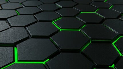 Abstract Hexagon Grid with Green Neon Lights
