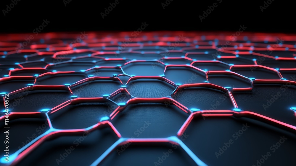 Poster abstract hexagonal network red and blue nodes