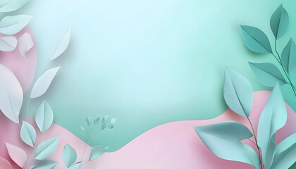 Pastel Pink and Mint Green Leaves Abstract Background