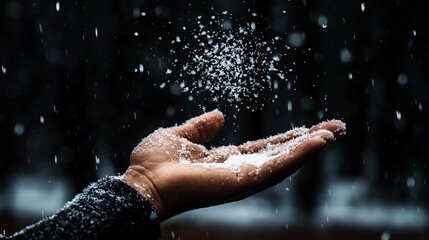 Fototapeta premium Hand catching snowflakes in winter.