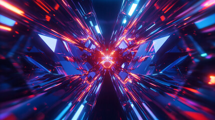 Obraz premium Vibrant abstract tunnel of light revealing geometric shapes and reflections. 