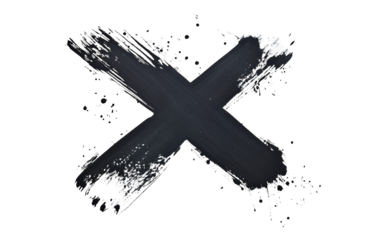 Creative Black Brushstroke X Mark Isolated on White and Transparent Background