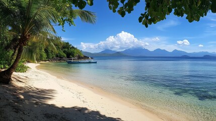 beach paradise, blue water, light sand, palm tree, tropical, summer, vacation, nature, coastal, sunny, island, ocean, landscape, relaxation, clear sky, holiday, exotic, peaceful, idyllic, travel, geta