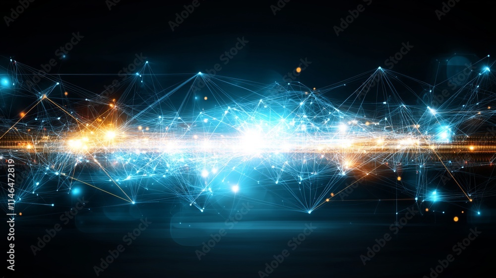 Poster abstract network data flow visualization bright digital connections