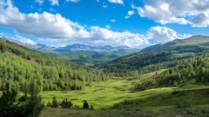 Obraz premium Majestic Mountains Lush Green Valley Expansive Sky Vibrant Nature Scenic Landscape Tranquil Wilderness