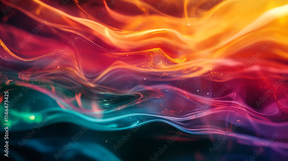 Poster colorful abstract waves of light flowing in vibrant patterns.