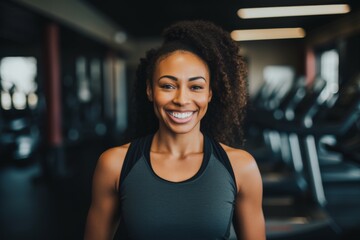 Fototapeta premium Portrait of a young female African American fitness trainer in gym