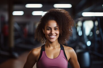 Fototapeta premium Portrait of a young female African American fitness trainer in gym