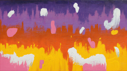 Obraz premium Colorful abstract painting showcasing vibrant hues of orange, purple, and pink in dynamic patterns