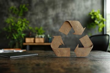 Celebrate Earth Day with a creative recycling symbol made from textured material, emphasizing sustainability in modern design for eco-friendly living and conscious choices.
