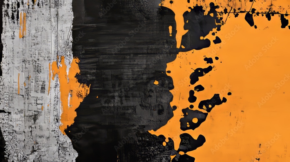 Poster black and orange grunge paint with textured patterns on background illustration. bold and dynamic ab
