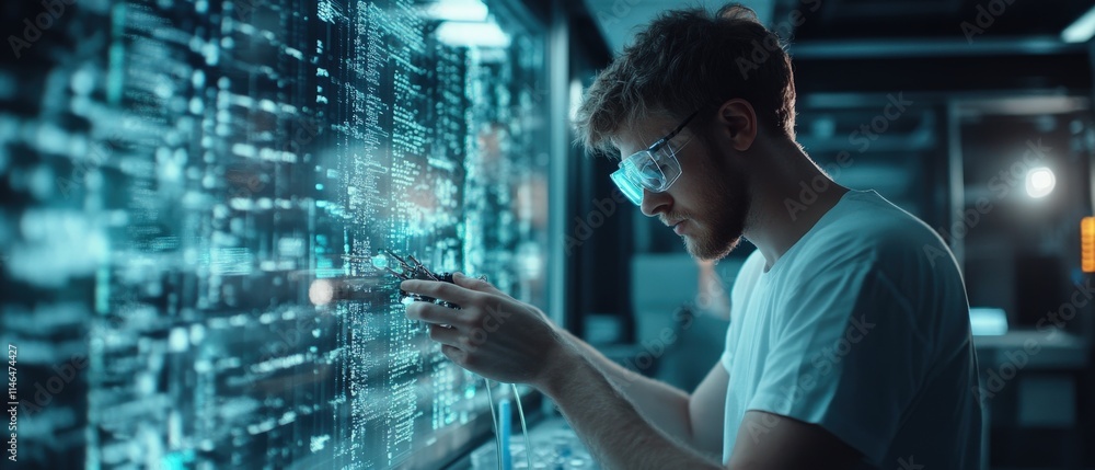 Aufkleber researchers using augmented reality to study the human genome in a futuristic lab