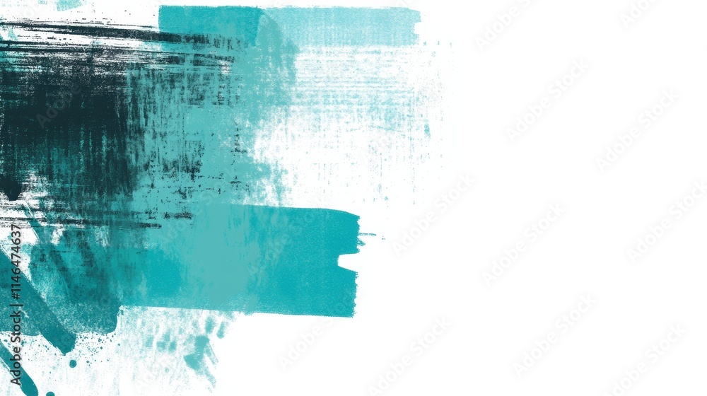 Aufkleber black and turquoise blue abstract grunge paint marks and textured patterns montage on white backgrou