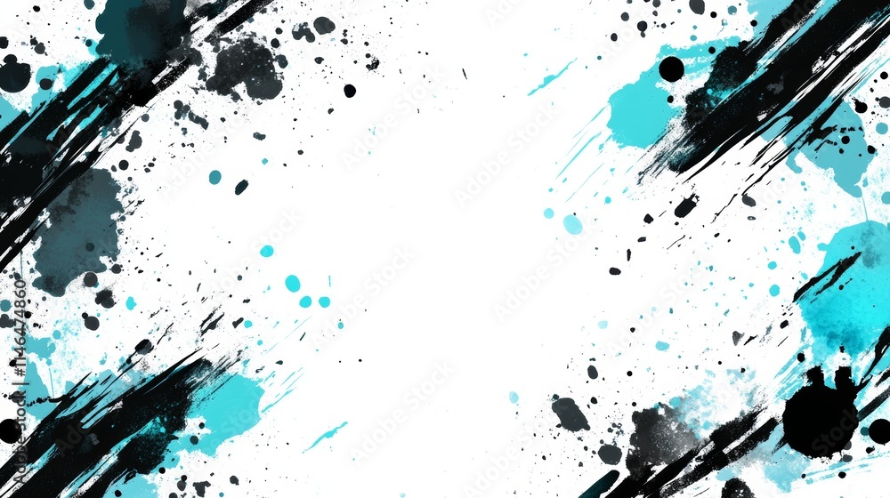 Aufkleber black and turquoise blue abstract grunge paint marks and textured patterns montage on white backgrou