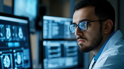 Fototapeta premium An IT specialist configuring health data compliance protocols on a secure cloud system