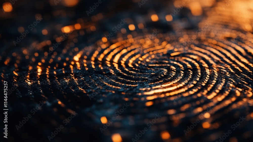 Aufkleber Close-up of intricate fingerprint patterns illuminated by warm light.