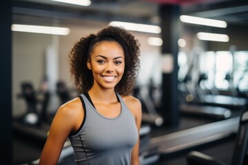 Fototapeta premium Portrait of a young female African American fitness trainer in gym