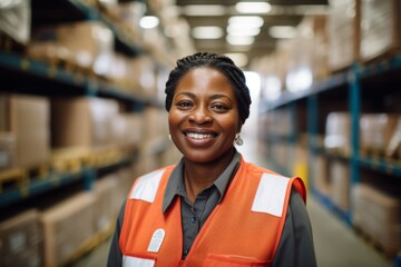 Portrait of a joyful middle aged female warehouse worker