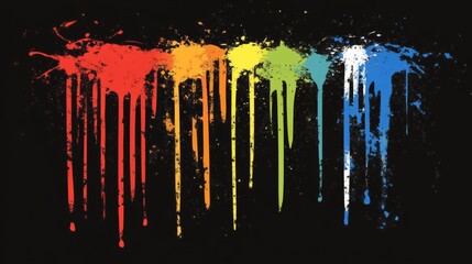 Bright and Colorful Abstract Rainbow Textured Grunge Paint Strokes on Black Background. Vibrant Artistic Composition for Creative and Modern Design Concepts