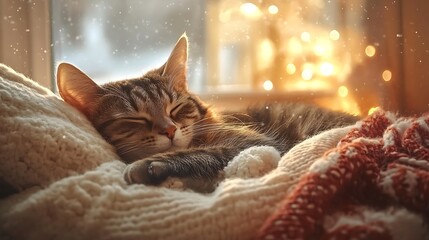 cat resting in warm cozy environment on winter afternoon