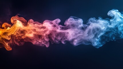 Abstract colorful smoke swirls on dark background.