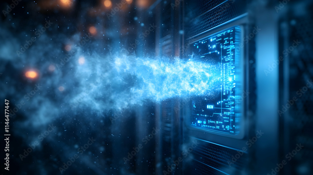 Aufkleber a futuristic representation of data flowing through a server, symbolizing technology and connectivit