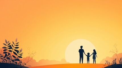 Fototapeta premium Silhouette of Family at Sunset with Warm Golden Horizon Glow