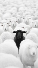 One black sheep in a herd of white sheep
