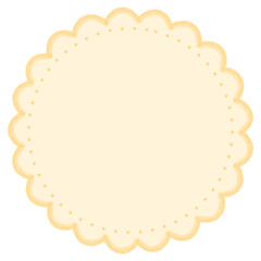 Beige Scalloped Edge Stitched Circle Badge Vector Set. Simple label sticker frame template. Cute vintage frill ornament.