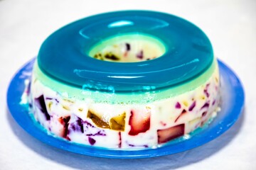 Special Christmas dessert, colored gelatin, marbled gelatin or rainbow gelatin