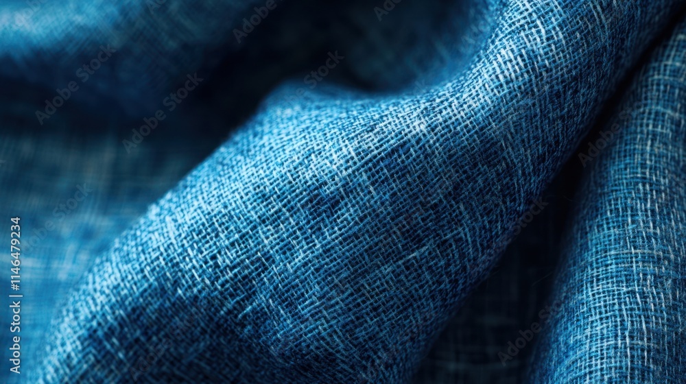 Poster Close-up of textured blue fabric showcasing intricate weave patterns.
