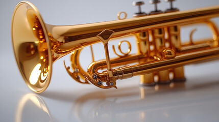Fototapeta na wymiar Polished gold trumpet on white background.