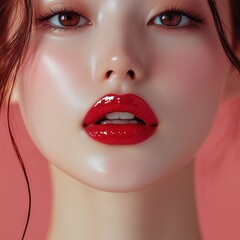 Obraz premium Woman with red lipstick on light background, closeup