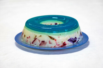 Special Christmas dessert, colored gelatin, marbled gelatin or rainbow gelatin
