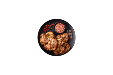 Grilled boneless chicken thigh with salt, spices and herbs