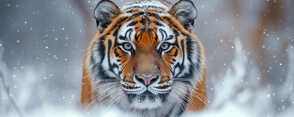 Majestic Siberian tiger in snowy winter.