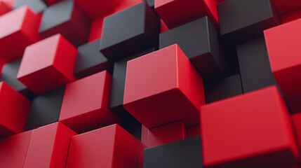 Abstract arrangement of red and black cubes creating a three-dimensional effect. 