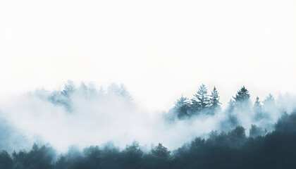 Misty Forest Trees Enveloped In Morning Fog