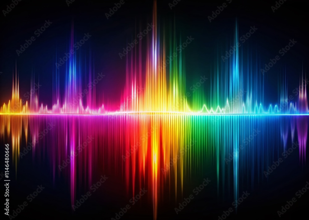 Poster colorful audio waveforms: gradient music visualizer, abstract sound design, vibrant frequency patter