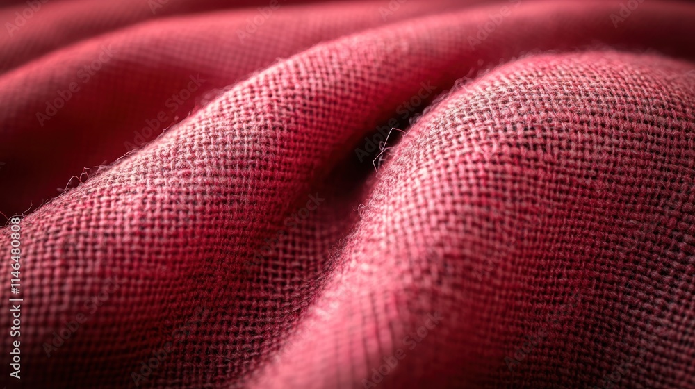 Poster close-up of textured red fabric showcasing its weave and softness.