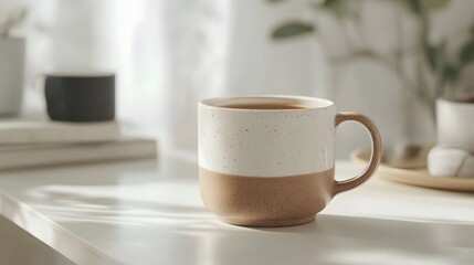 Obraz premium Enjoying a cozy cup of coffee modern home beverage photography bright atmosphere close-up shot relaxation concept