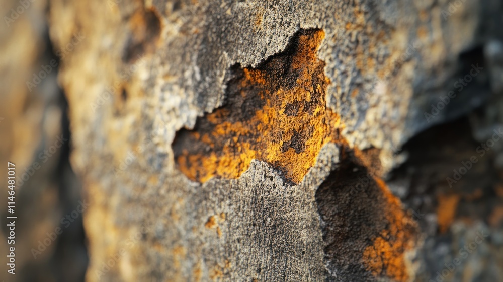Poster Close-up of textured rock surface with orange rust patches and rough edges.