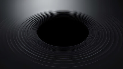 Minimalistic black hole with concentric elliptical shapes converging towards the center, strong black and white contrast, abstract and clean design. Ecliptical. Illustration