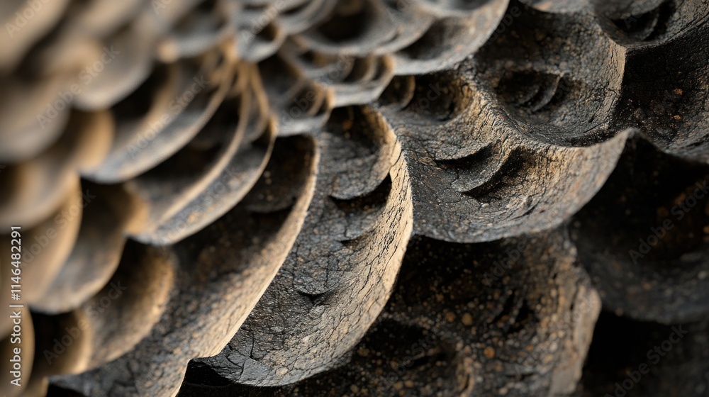 Aufkleber close-up of textured, layered natural material, showcasing intricate patterns and details.