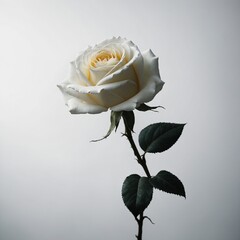 A white rose silhouette surrounded by a blank white expanse.