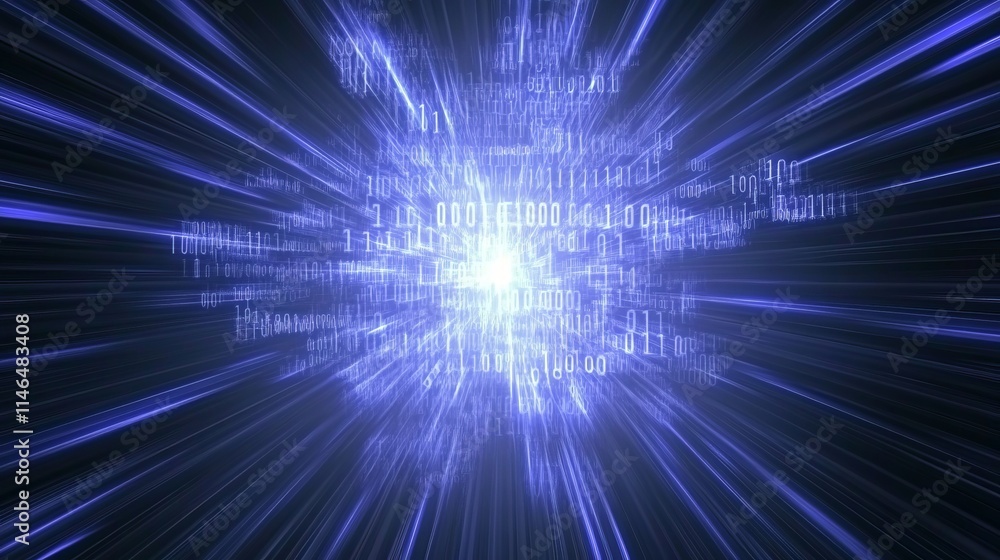Poster binary code explosion digital data stream burst