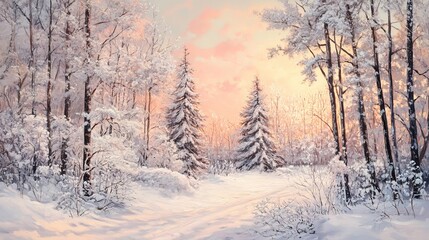 Wintry forest in white